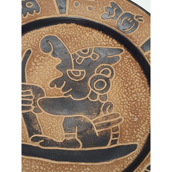 Decorative Plate VTG Mayan Aztec Tribal Clay Terracotta Folk Art 10" Wall Decor - Picture 3 of 6